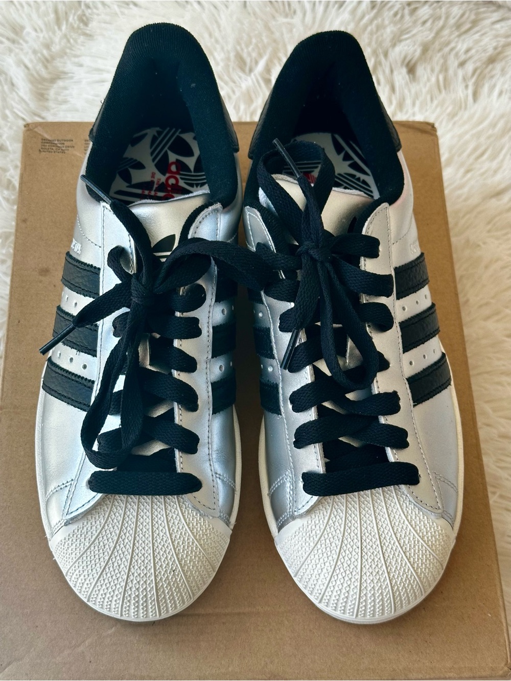 ADIDAS Superstar II Silver Metallic Black Shell Toe Leather Sneakers Men’s 8.5 - Picture 5 of 8